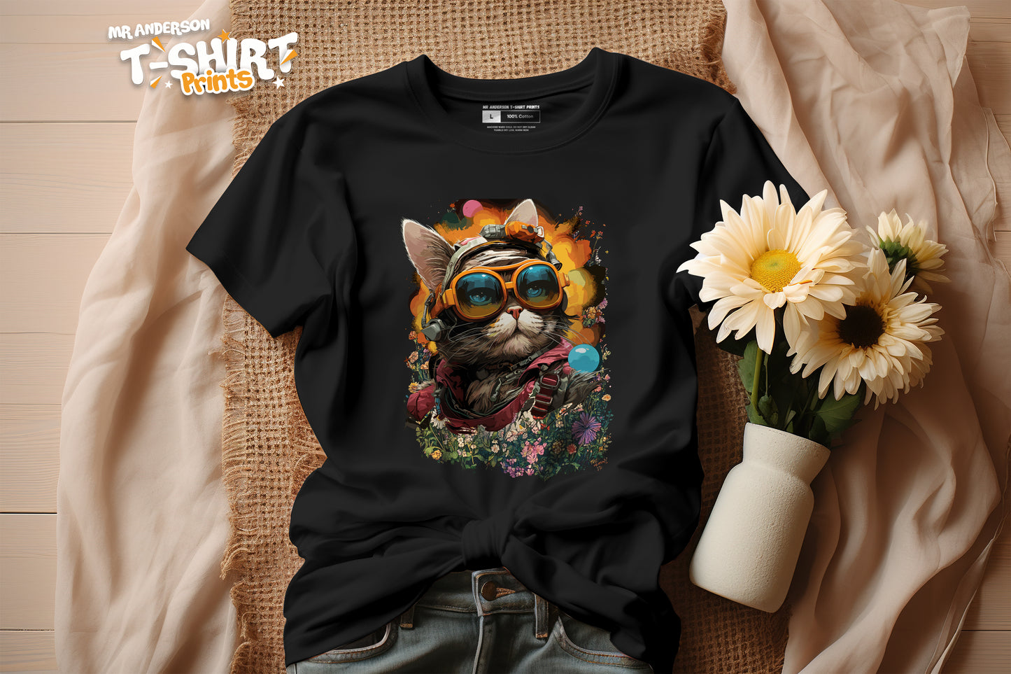 Colorful Cat In Flower Tees