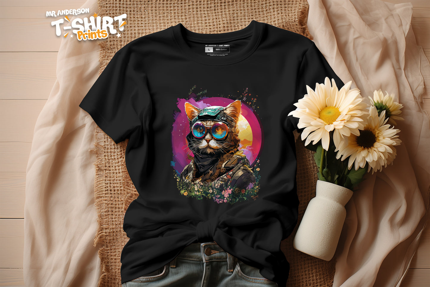 Colorful Cat In Flower Tees